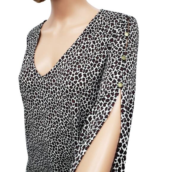 NWT MICHAEL KORS Arm Slit Animal Print Top Blouse Women L V-Neck Ruby Black - Picture 8 of 14